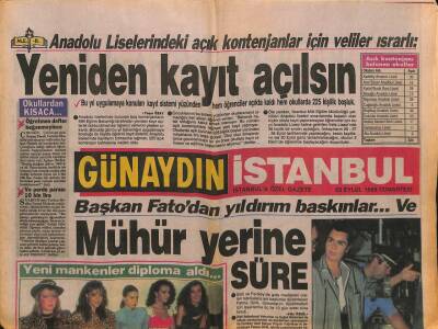 Günaydın Gazetesi İstanbul Eki 23 Eylül 1989 - Başkan Fatma Girikden Yıldırım Baskınlar... GZ90665 - 1