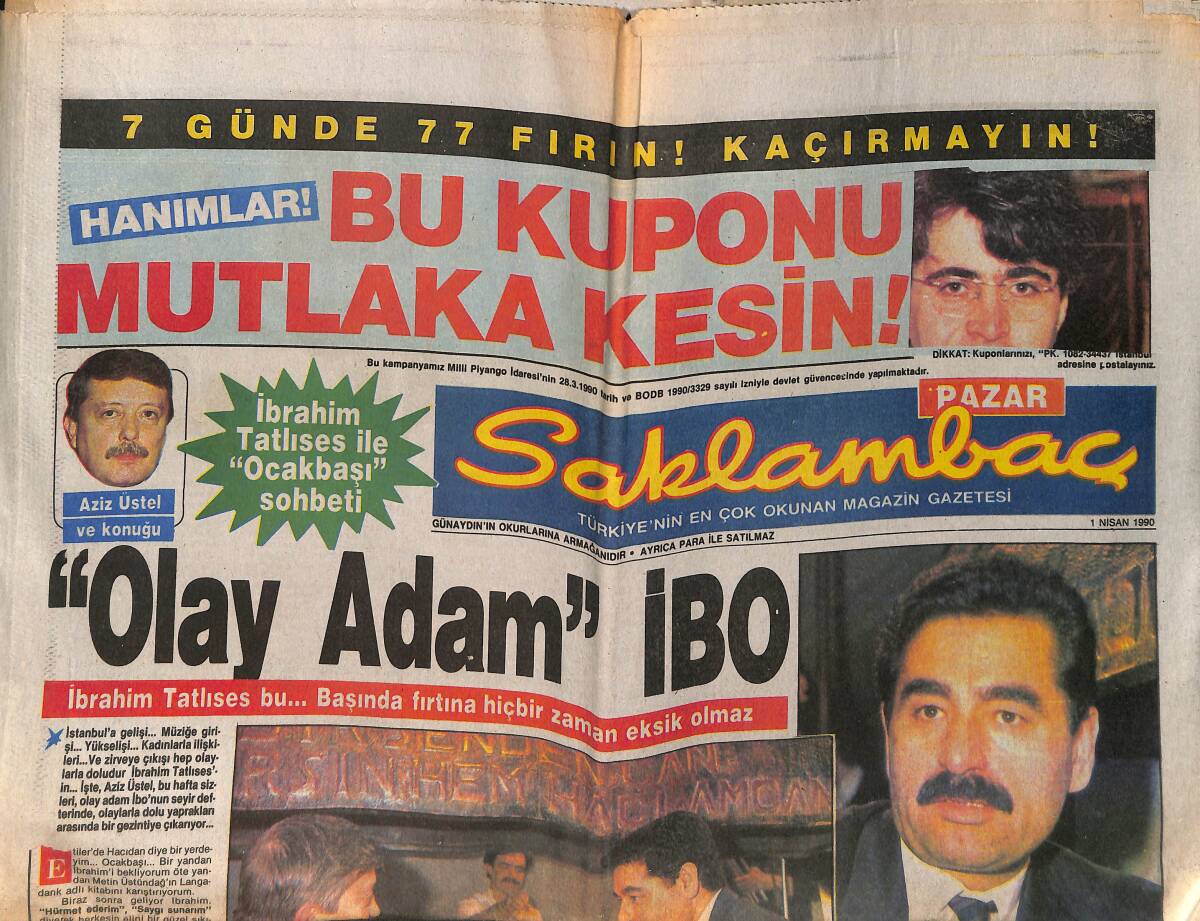 Günaydın Gazetesi Saklambaç Eki 1 Nisan 1990 - Olay Adam İbo - Sabancıların Düğününde Kıyafetler Yarıştı GZ152854 - 1
