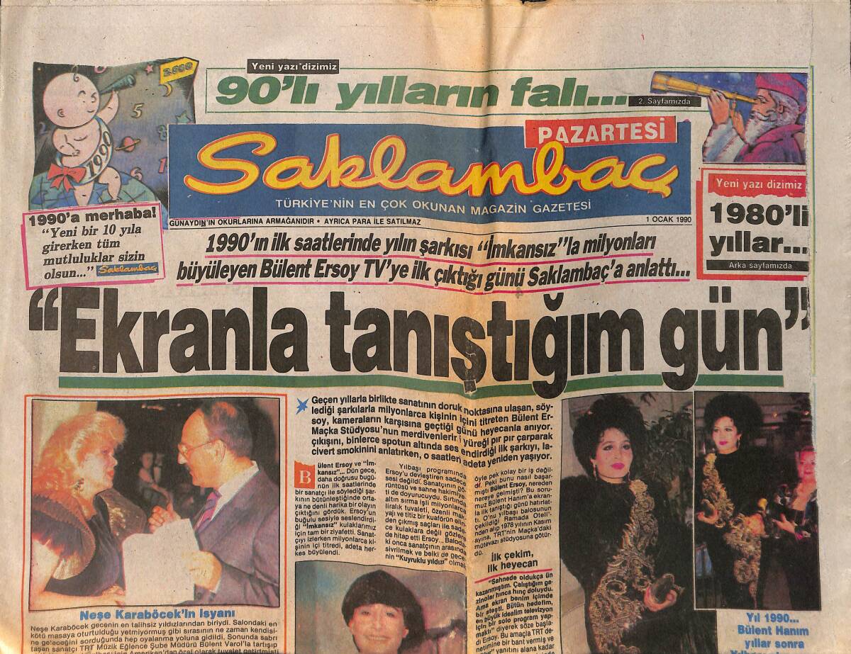 Günaydın Gazetesi Saklambaç Eki 1 Ocak 1990 - Yıl 1978... Bülent Ersoy İlk Kez Ekranda Assolist GZ152913 - 1