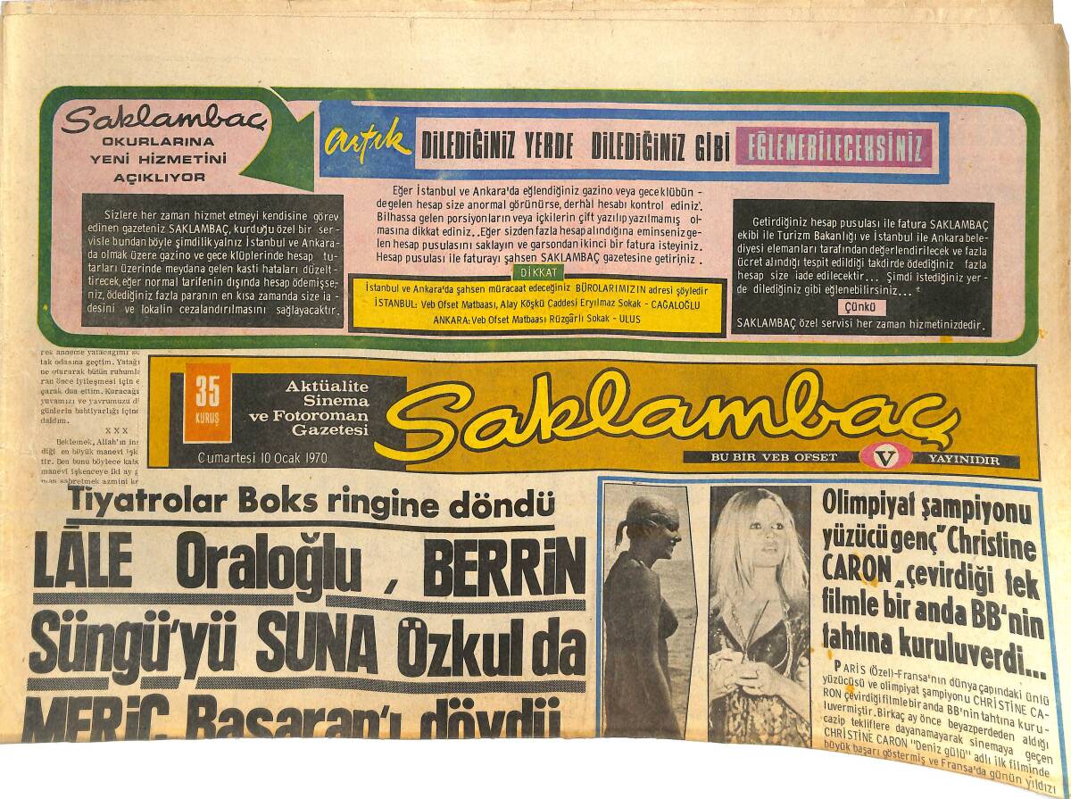 Günaydın Gazetesi Saklambaç Eki 10 Ocak 1970 - Striptizci Leyla Tunca Kendisini Reddeden Babası İle Barıştı - Harem Hayatı Bütün Avrupa'ya Yayılıyor! GZ144710 - 1