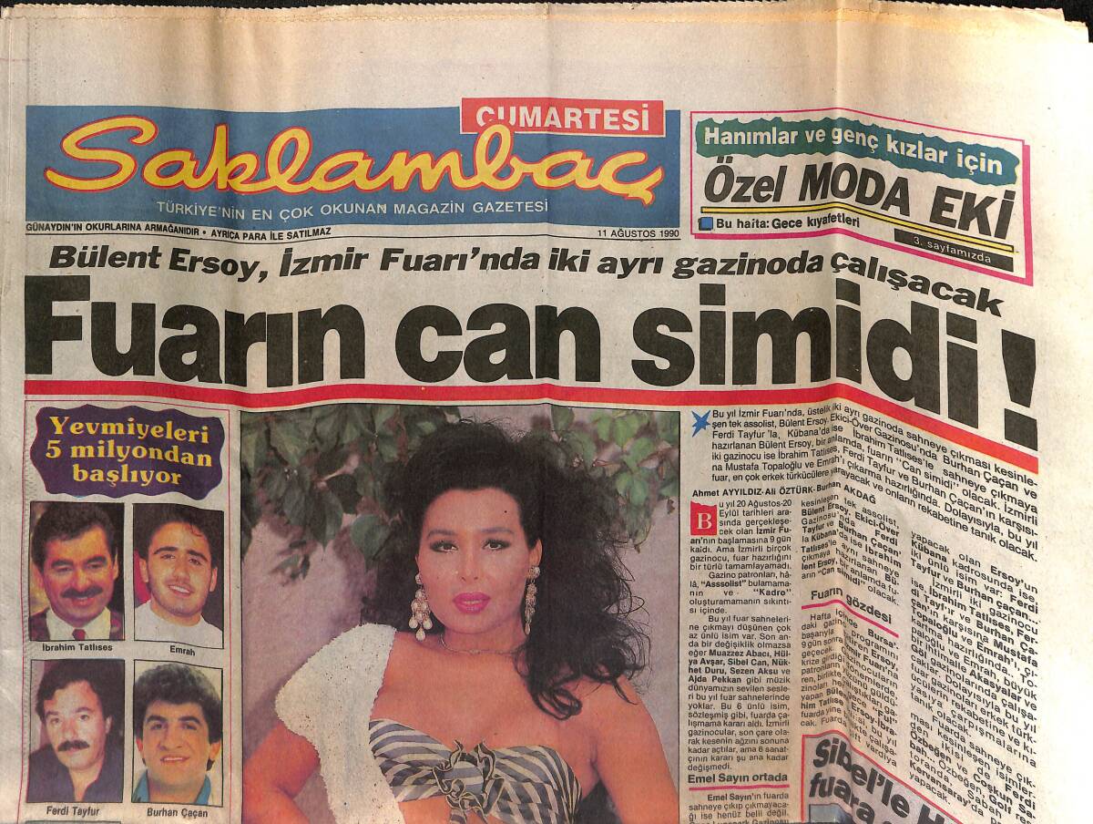 Günaydın Gazetesi Saklambaç Eki 11 Ağustos 1990 - Türkücüler Çarpışacak * Emrah-Ferdi Tayfur-İbrahim Tatlıses-Burhan Çaçan GZ152434 - 1