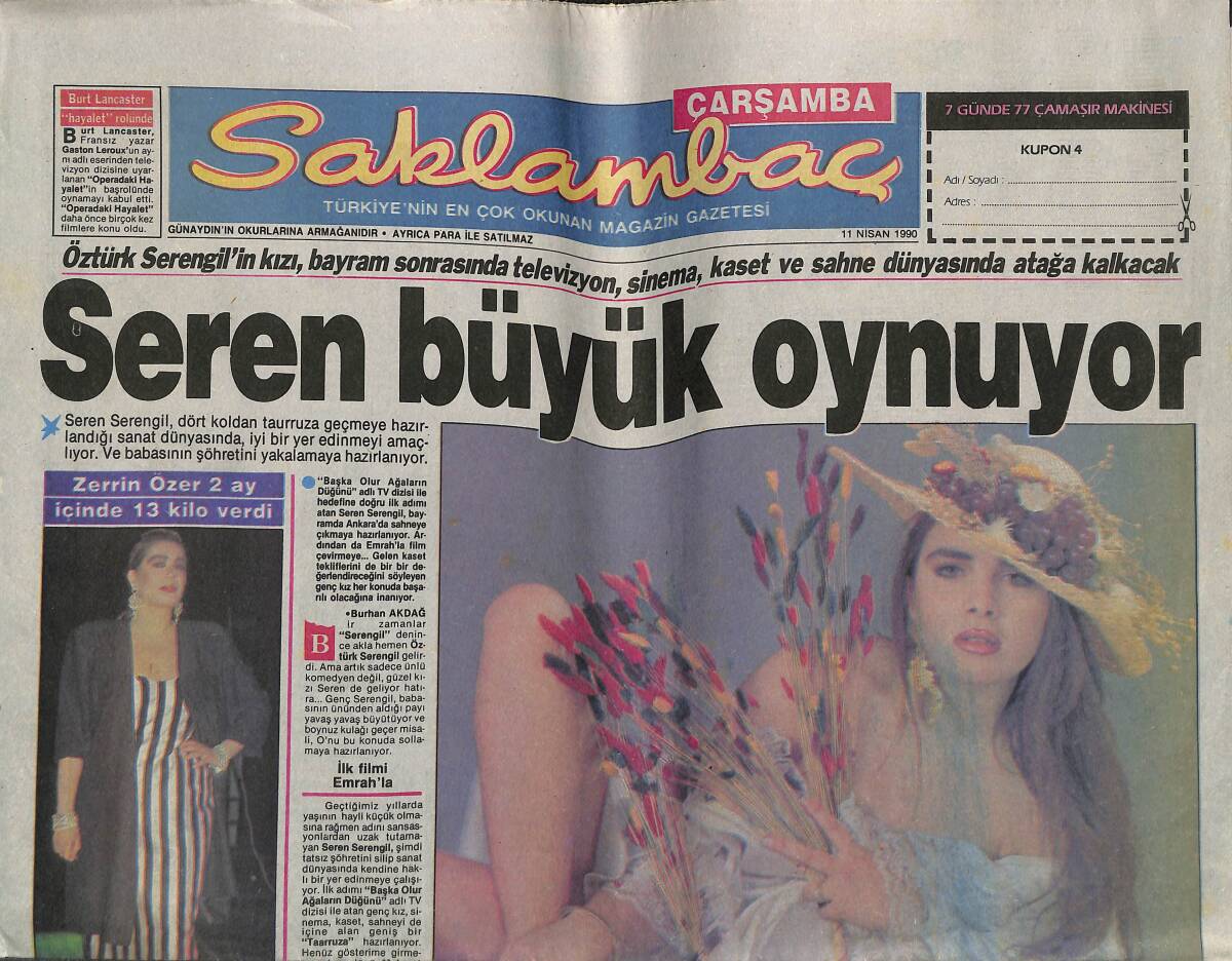 Günaydın Gazetesi Saklambaç Eki 11 Nisan 1990 - Seren Serengil Büyük Oynuyor GZ141982 - 1