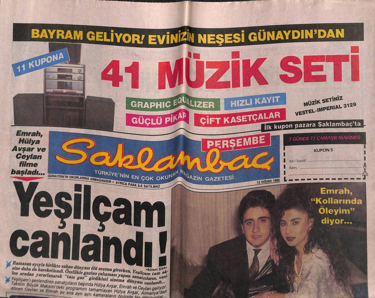 Günaydın Gazetesi Saklambaç Eki 12 Nisan 1990 - Ceylan'ın Son Filmi : '' Düş de Gör '' - Emrah '' Kollarında Öleyim '' diyor GZ141681 - 1