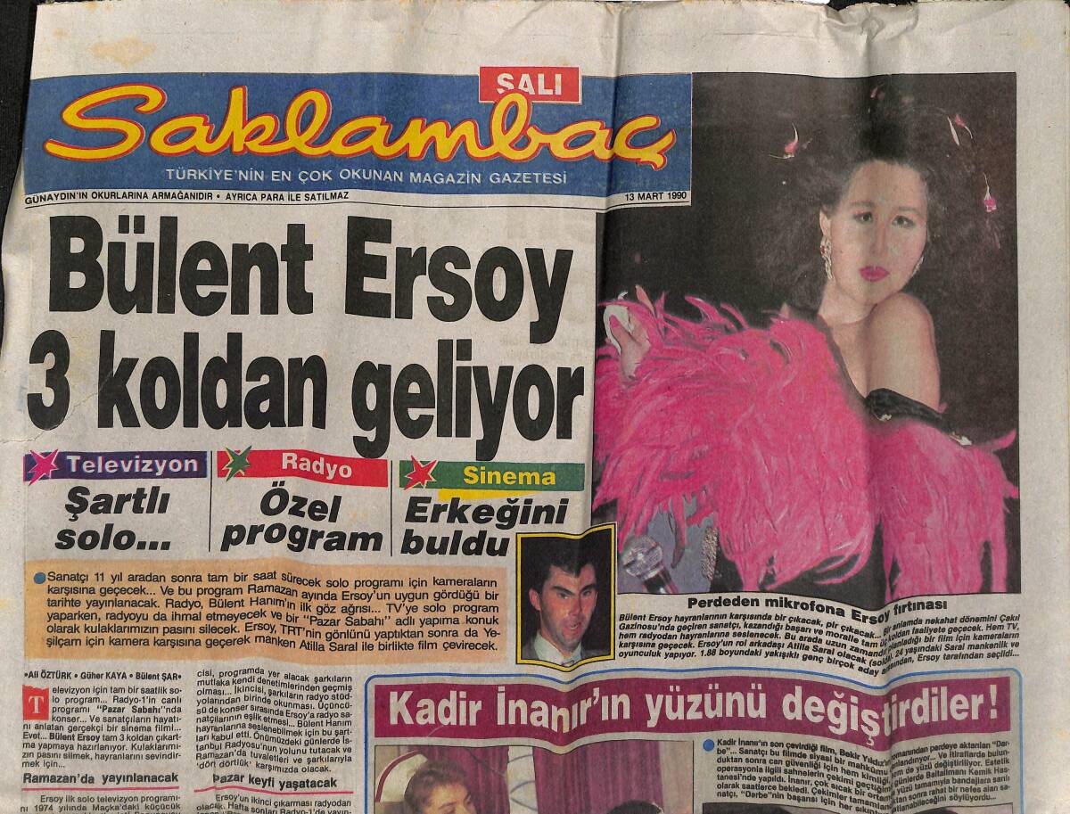 Günaydın Gazetesi Saklambaç Eki 13 Mart 1990 - Bülent Ersoy 3 Koldan Geliyor - Kadir İnanır'ın Yüzünü Değiştirdiler GZ152278 - 1