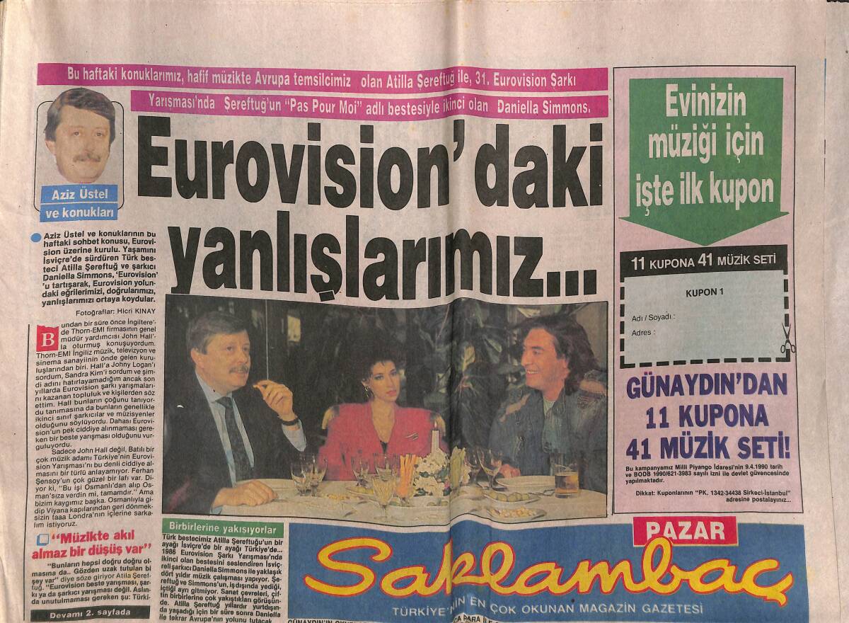 Günaydın Gazetesi Saklambaç Eki 15 Nisan 1990 - Gülşen Bubikoğlu '' Hayatımın En Zor Rolü Olacak '' - Hakan'ın Gözü Sibel Can'dan Başka Sibel Görmüyor GZ141973 - 1