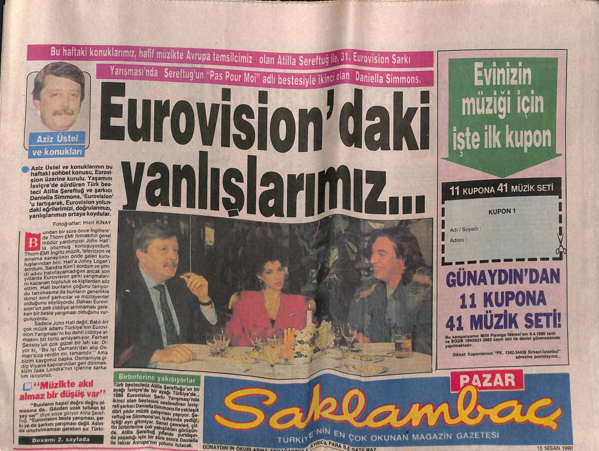 Günaydın Gazetesi Saklambaç Eki 15 Nisan 1990 - Gülşen Bubikoğlu '' Hayatımın En Zor Rolü Olacak '' - Hakan'ın Gözü Sibel Can'dan Başka Sibel Görmüyor GZ141975 - 1