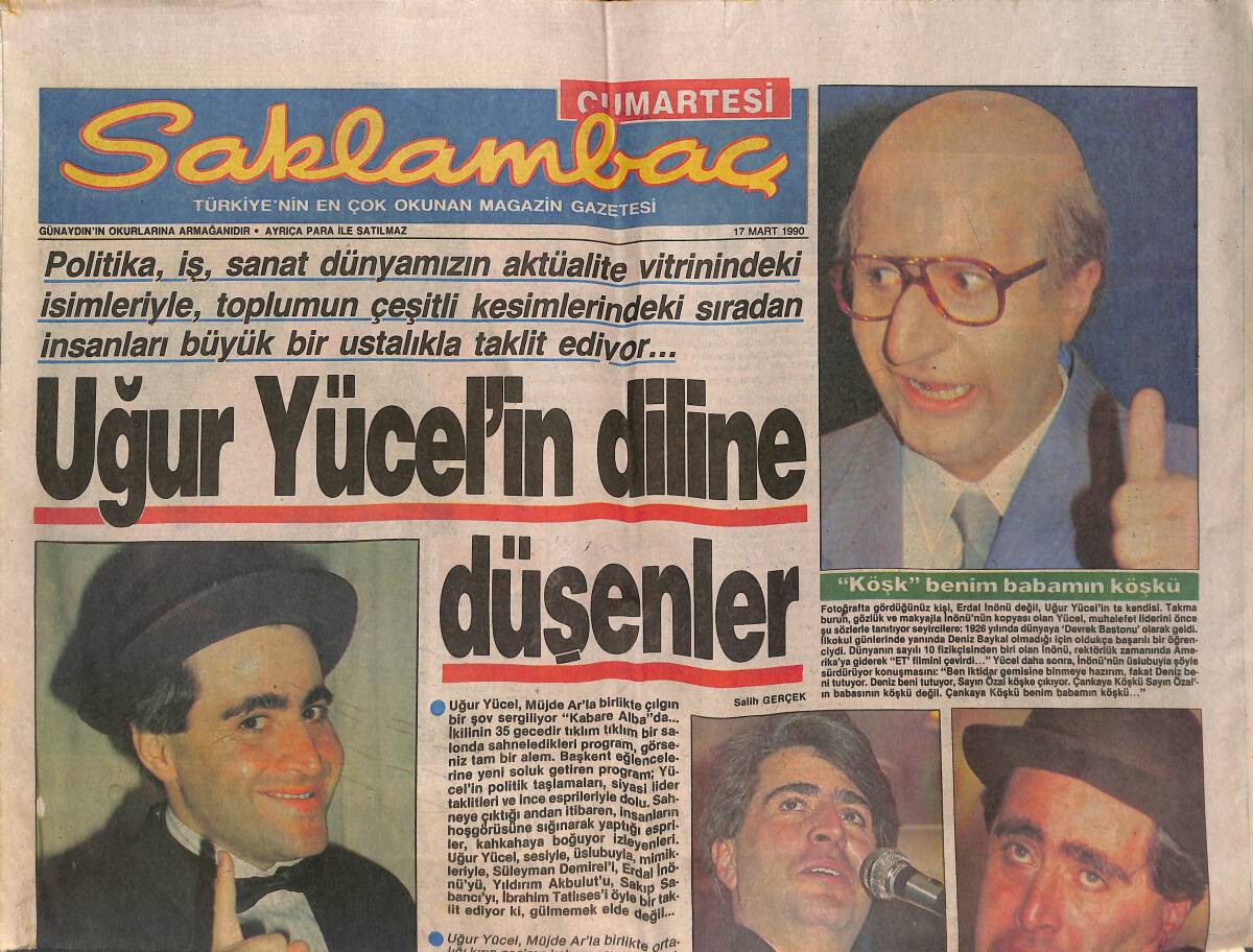 Günaydın Gazetesi Saklambaç Eki 17 Mart 1990 - Uğur Yücel'in Diline Düşenler - Müjde Ar'dan Nasibini Alan Yıldızlar GZ142516 - 1