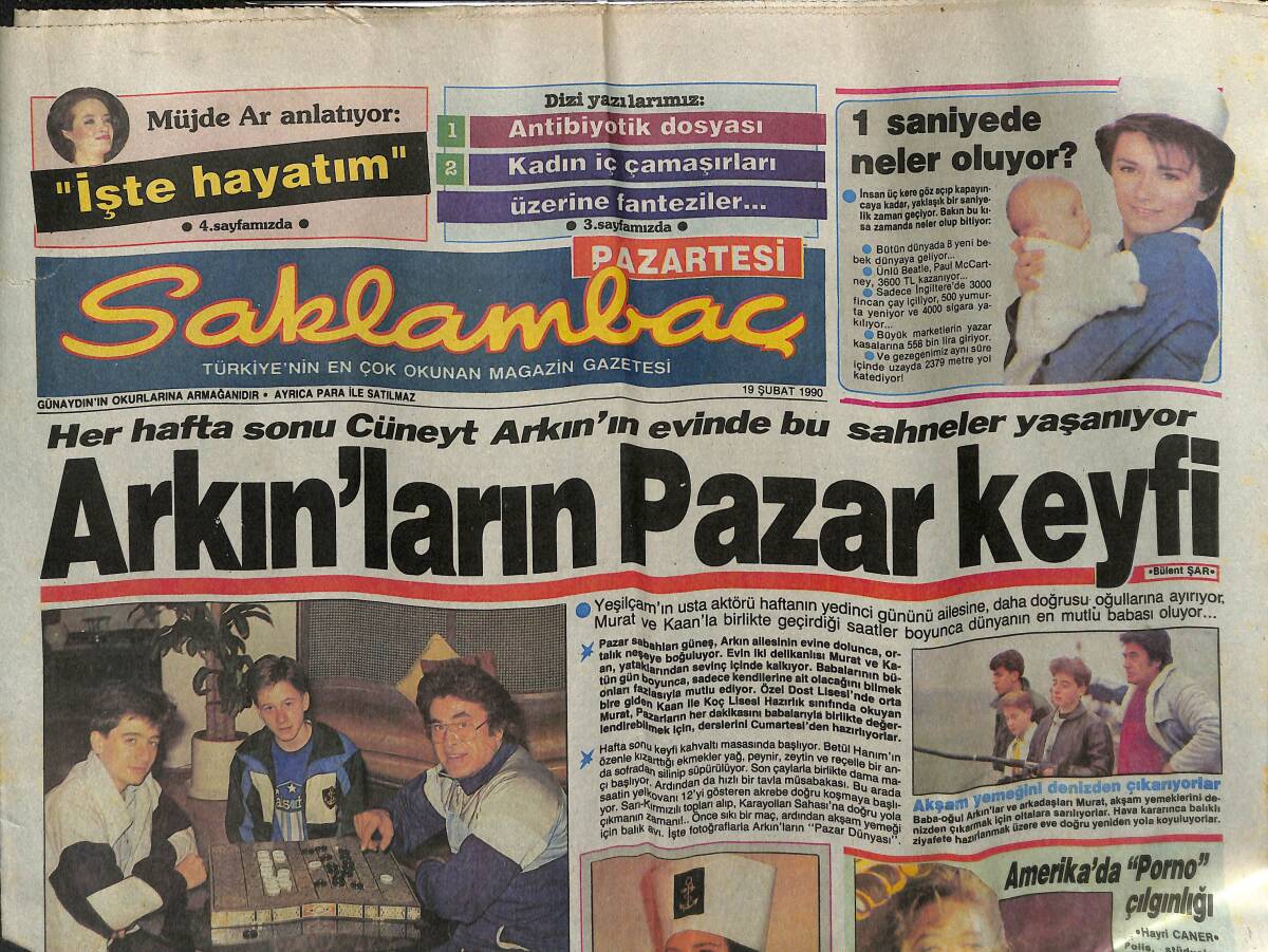 Günaydın Gazetesi Saklambaç Eki 19 Şubat 1990 - Arkın'ların Pazar Keyfi - Müjde Ar Anlatıyor: İşte Hayatım - Burcu Burkut Yeminini Bozdu GZ152359 - 1