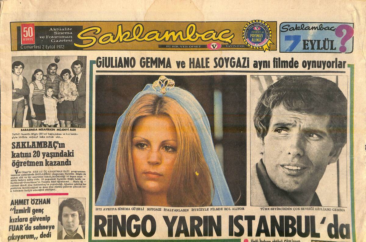 Günaydın Gazetesi Saklambaç Eki 2 Eylül 1972 - Sezer Güvenirgil Evlatlık Arıyor - Giuliano Gemma Ve Hale Soygazi Aynı Filmde Oynuyorlar GZ156762 - 1
