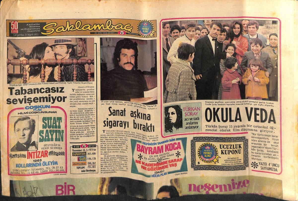 Günaydın Gazetesi Saklambaç Eki 21 Mart 1973 - Tuborg Bira Reklam - İzzet Günay Sanat Aşkına Sigarayı Bıraktı GZ160327 - 1