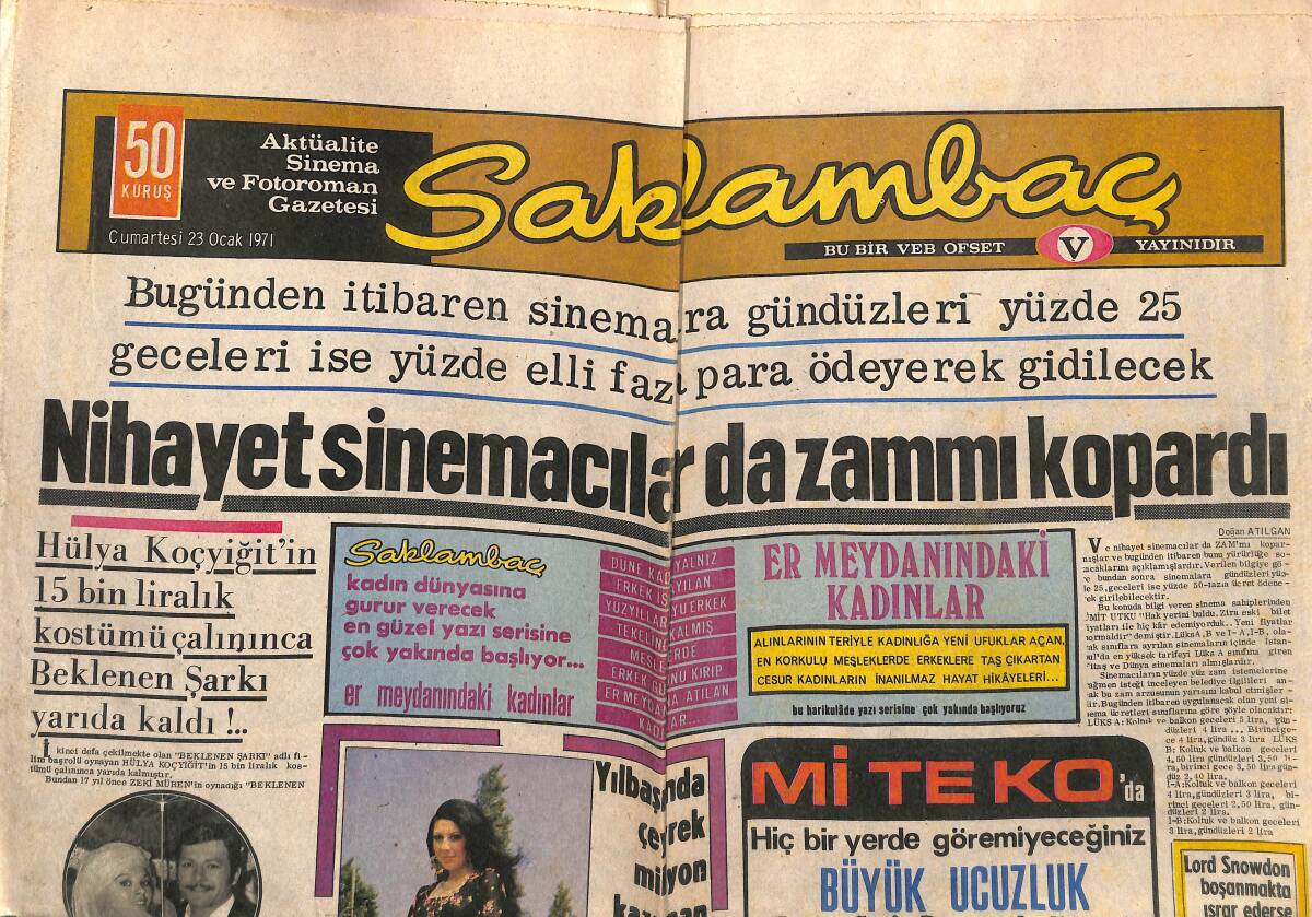 Günaydın Gazetesi Saklambaç Eki 23 Ocak 1971 - Hülya Koçyiğit'in 15 Bin Liralık Kostümü Çalınınca Beklenen Şarkı Yarıda Kaldı !.. GZ141999 - 1