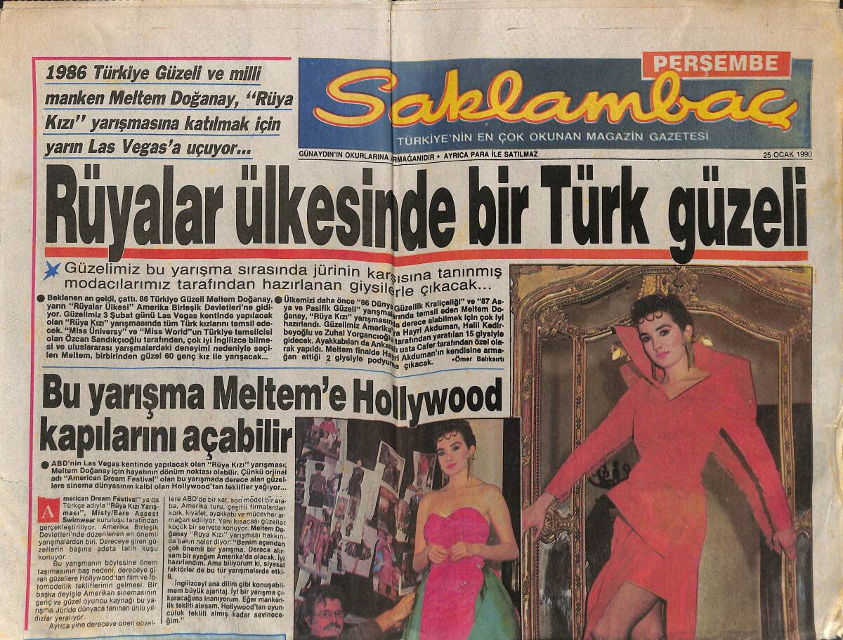 Günaydın Gazetesi Saklambaç Eki 25 Ocak 1990 - Meltem Doğanay 3. Kez Milli Formayı Giyiyor - Tom Cruise'le Mimi Rogers'i Boşanmaya İten Olay GZ152344 - 1