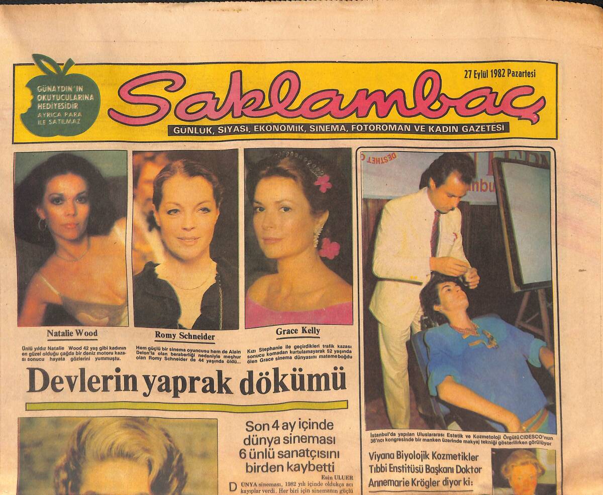 Günaydın Gazetesi Saklambaç Eki 27 Eylül 1982 - Devlerin Yaprak Dökümü, Natalie Wood, Romy Schneider, Grace Kelly, İngrid Bergman, Henry Fonda GZ133237 - 1