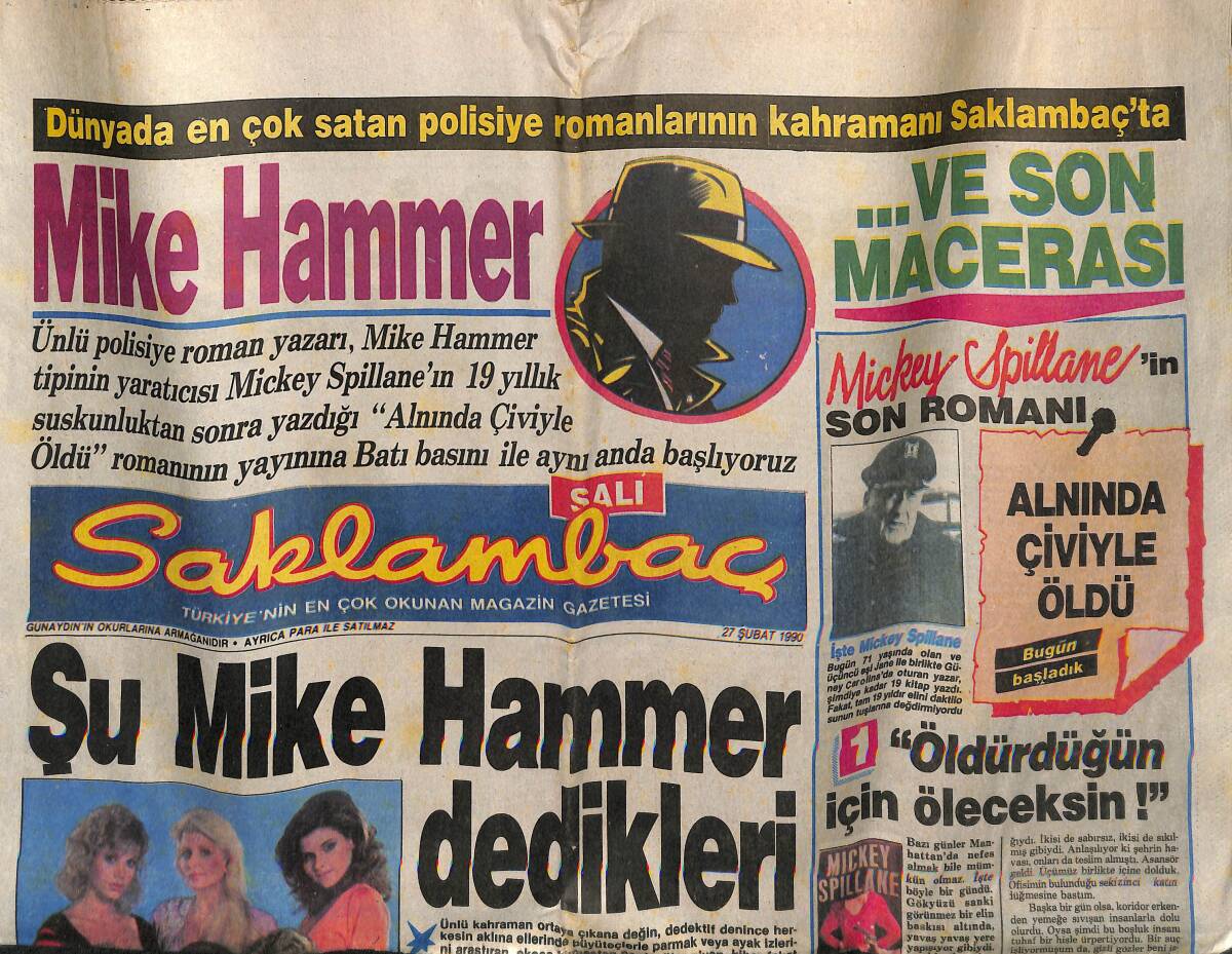 Günaydın Gazetesi Saklambaç Eki 27 Şubat 1990 - Mike Hammer Kasırgası Bizde 50'li Yıllarda Esti GZ152293 - 1