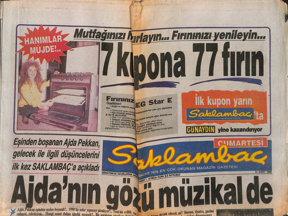 Günaydın Gazetesi Saklambaç Eki 31 Mart 1990 - Ajda'nın Gözü Müzikalde - Sezen Aksu'nun Yaşamındaki Bilinmeyenler GZ152858 - 1