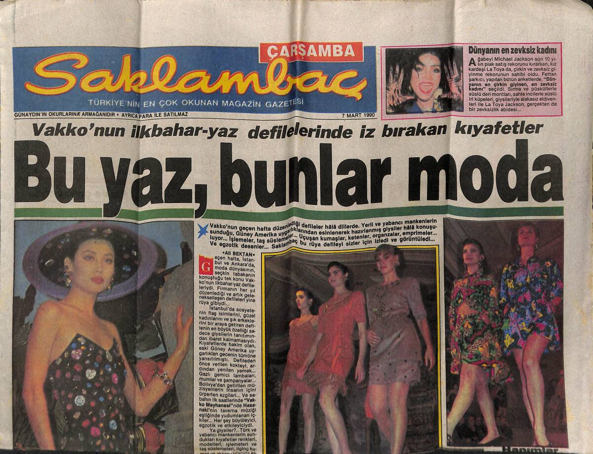 Günaydın Gazetesi Saklambaç Eki 7 Mart 1990 - Nil Ünal Form Tutuyor - Vakko'nun İlkbahar Yaz Defileleri GZ152335 - 1