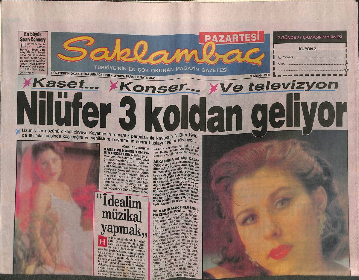 Günaydın Gazetesi Saklambaç Eki 9 Nisan 1990 - Nilüfer 3 Koldan Geliyor - Michael Jackson Paula Abdul'a Aşık Oldu GZ141980 - 1