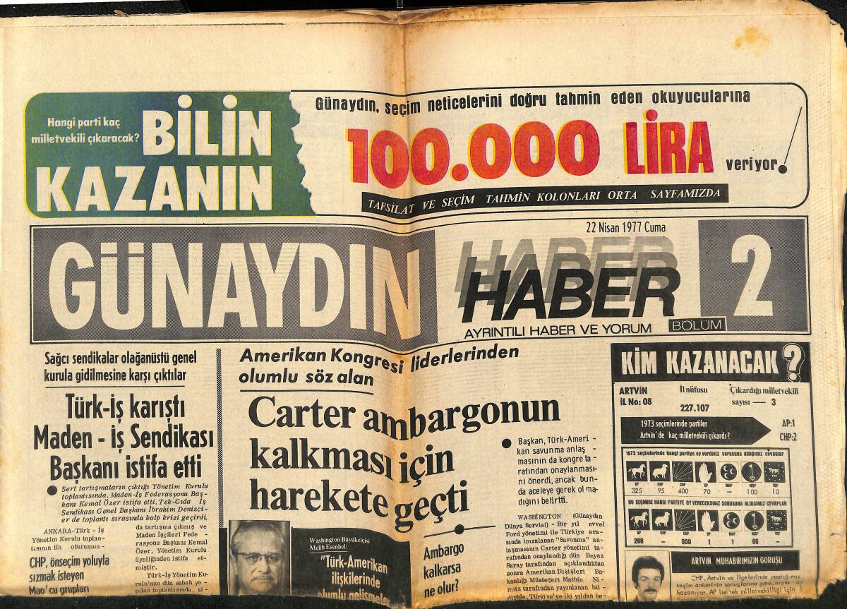 Günaydın Haber Gazetesi 22 Nisan 1977 - Trabzonspor Liverpool'u Bu Golle Yenmişti - Carter, Yunanlıların Umudunu Boşa Çıkardı GZ152128 - 1