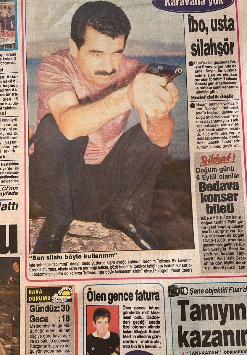 Günaydın İzmir Gazetesi 6 Eylül 1990 - İbrahim Tatlıses: Ben Silahı Böyle Kullanırım - Göztepe'ye Tatlı Prim: Sibel Barış GZ153674 - 2