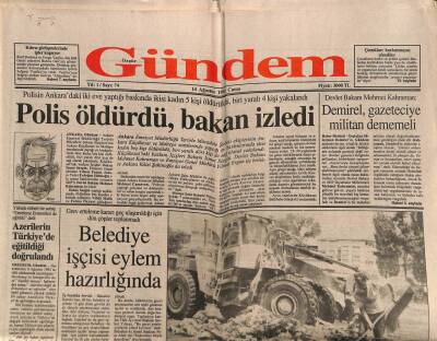 Gündem Gazetesi 14 Ağustos 1992 - Azerilerin Türkiyede Eğitildiği Doğrulandı GZ85305 - 1