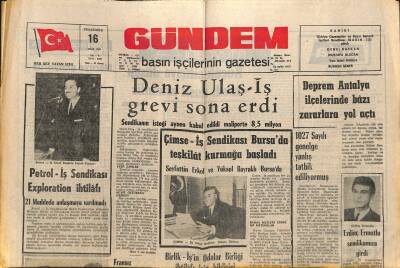 Gündem Gazetesi 16 Ocak 1969 - Deprem Antalya İlçelerinde Bazı Zararlara Yol Açtı GZ117361 - 1