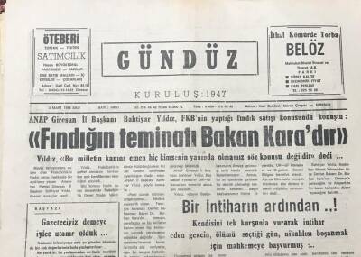 Gündüz Gazetesi 3 Mart 1998-Anap İl Başkanı Bahtiyar Yıldız Fındığın Teminatı Bakan Karadır GZ36672 - 1