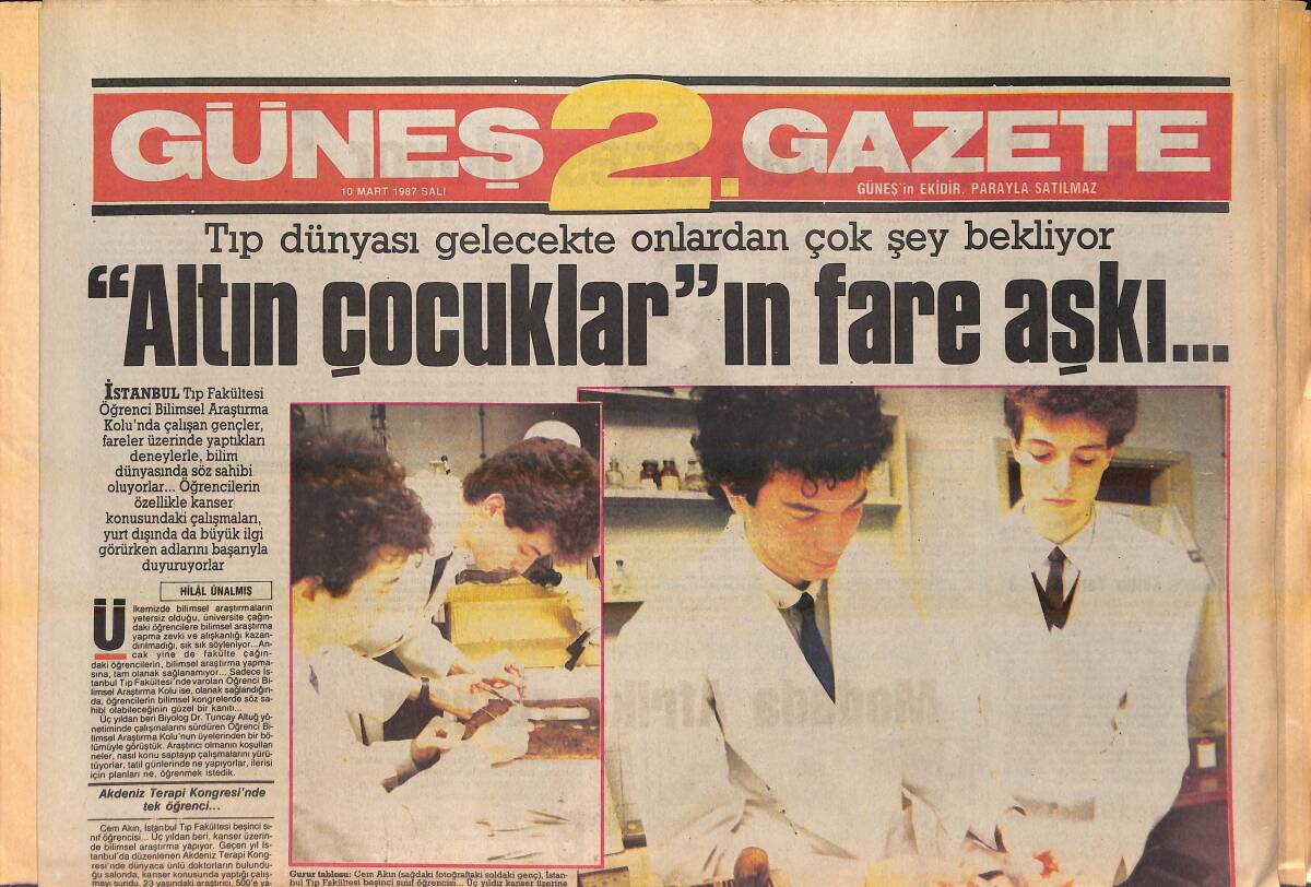 Güneş 2 Gazetesi 10 Mart 1987 - Altın Çocukların Fare Aşkı - Sinema Günlerine Doğru GZ156329 - 1