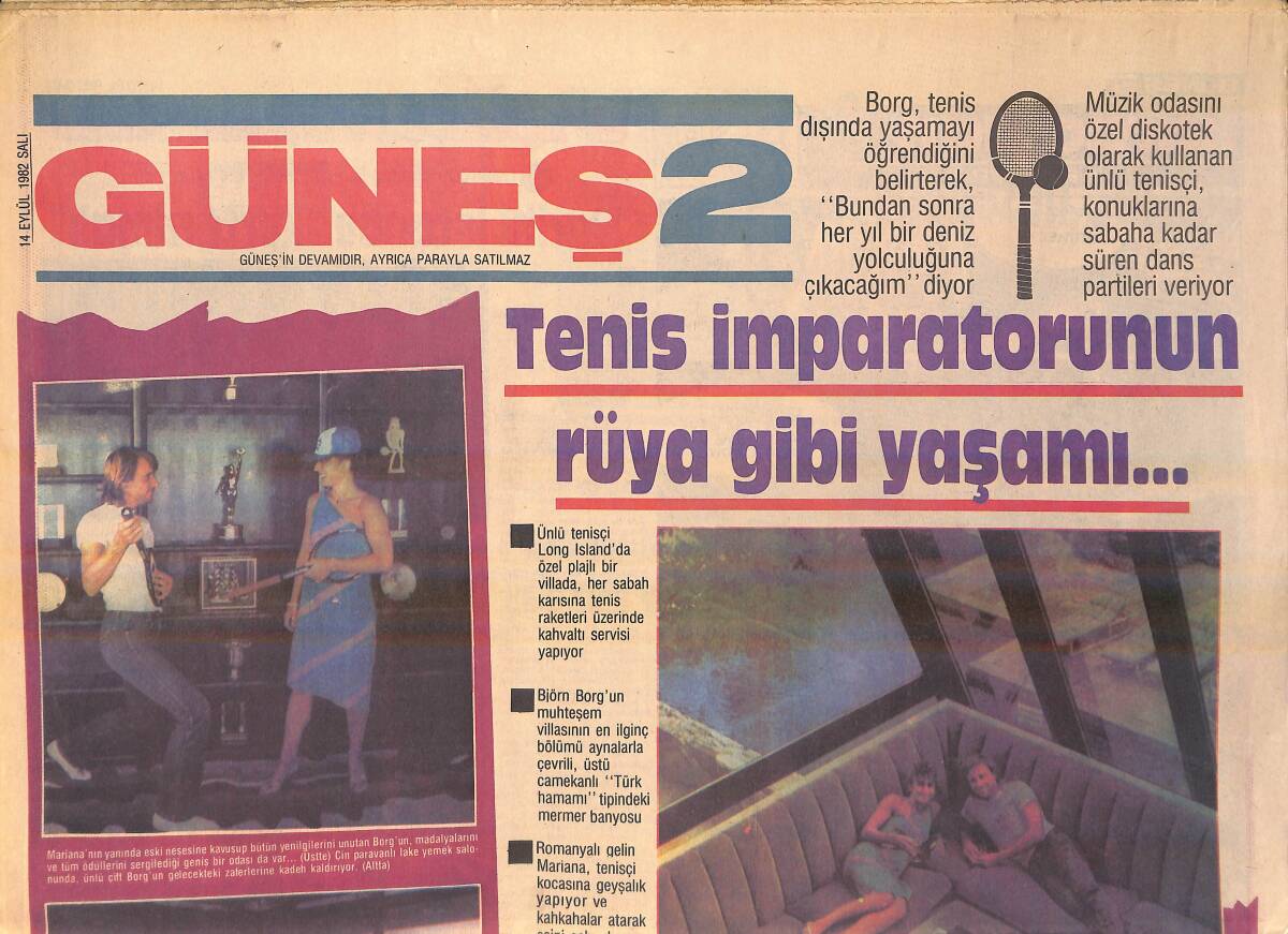 Güneş 2 Gazetesi 14 Eylül 1982 - Tenis İmparatoru Long Island'ın Rüya Gibi Yaşamı GZ156291 - 1