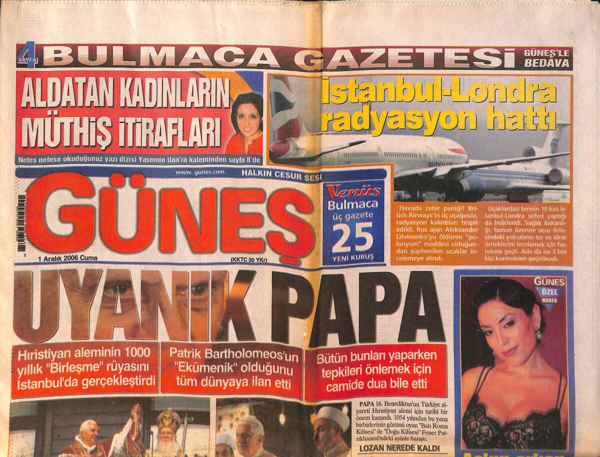 Güneş Gazetesi 1 Aralık 2006 - 37 Disiplinsiz Askere İhraç Kararı - Erzurum'da Boksör Kız 2 Erkeği Hastanelik Etti GZ158426 - 1