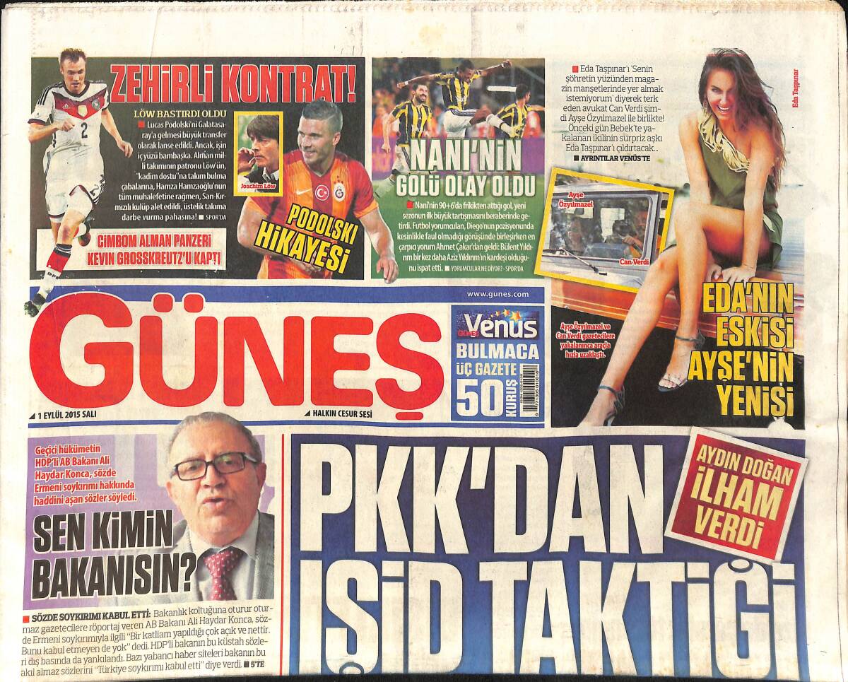 Güneş Gazetesi 1 Eylül 2015 - Ak Partili Başkan Yunus Koca Öldürüldü GZ158979 - 1
