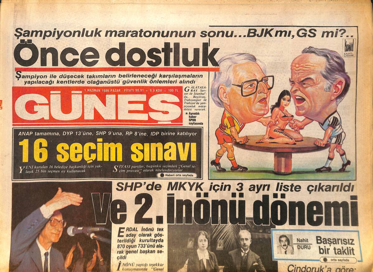 Güneş Gazetesi 1 Haziran 1986 - Almanların Evinden Kovduğu İki Çocuklu Anne İntihar Etti - SHP'de İnönü Tek Aday Olarak Gösterildi GZ158285 - 1
