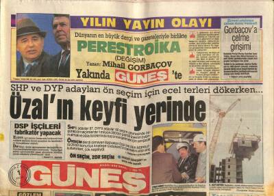 Güneş Gazetesi 1 Kasım 1987 - Özalın Keyfi Yerinde GZ60683 - 2