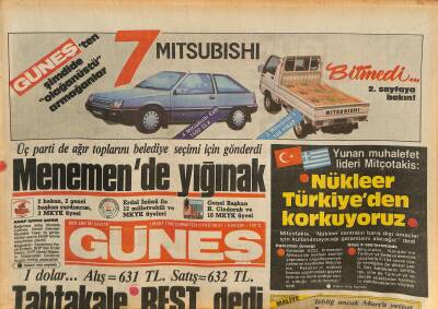 Güneş Gazetesi 1 Mart 1986 - Menemende Yığınak - Adalet Gazetesi Kapandı GZ126220 - 1