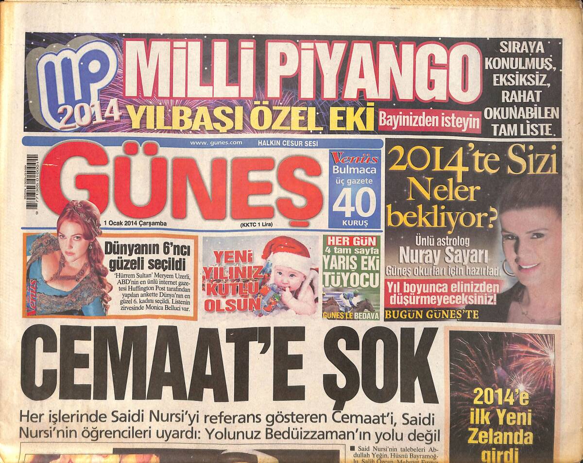 Güneş Gazetesi 1 Ocak 2014 - Meryem Uzerli, Dünyanın 6.ncı Güzeli Seçildi - Hülya Avşar Üzerinde ki 60 Bin Dolarlık Kürkten Dolayı Tepki Çekti GZ159073 - 1