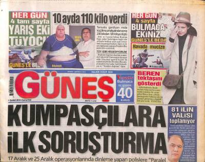 Güneş Gazetesi 1 Şubat 2014 - Trabzon UEFAdan Kupayı İstedi - Beren Saat Tek Taşını Gösterdi GZ106364 - 1