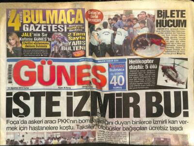 Güneş Gazetesi 10 Ağustos 2012 - Suriye Sınırında Büyük Yığılma GZ101358 - 2