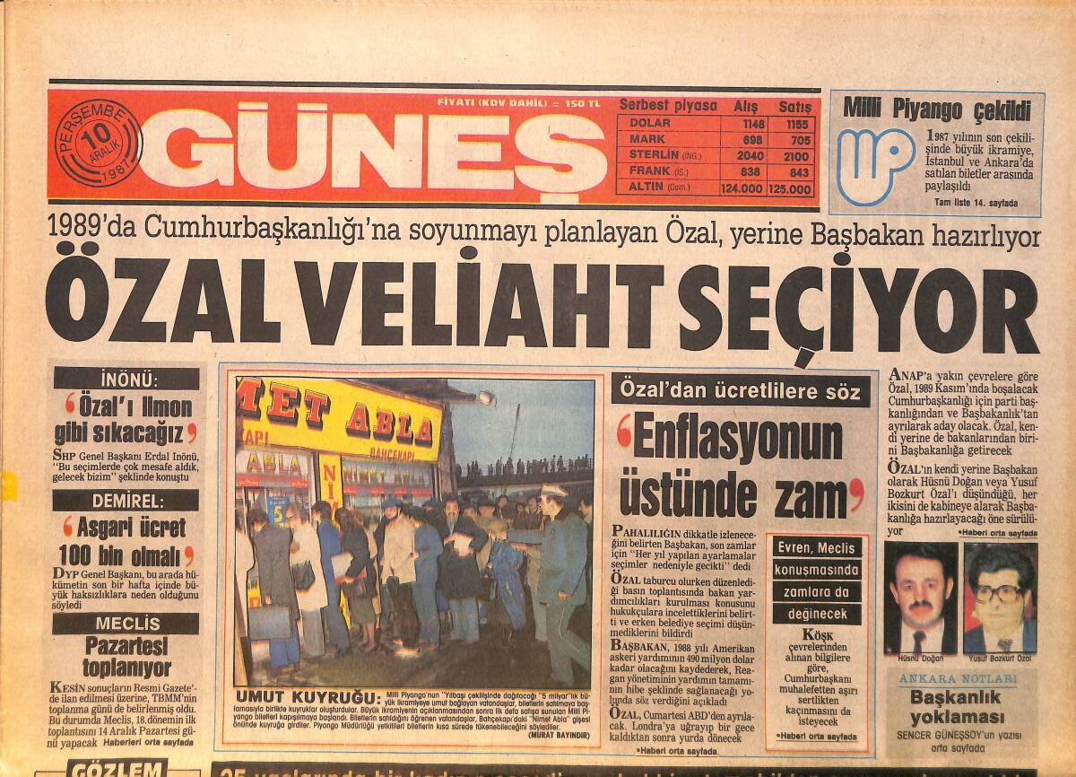 Güneş Gazetesi 10 Aralık 1987 - Türkan Şoray ve Kadir İnanır'ın Oynadığı Selvi Boylum Al Yazmalım Filmi Bu Akşam Ekranda GZ158140 - 1