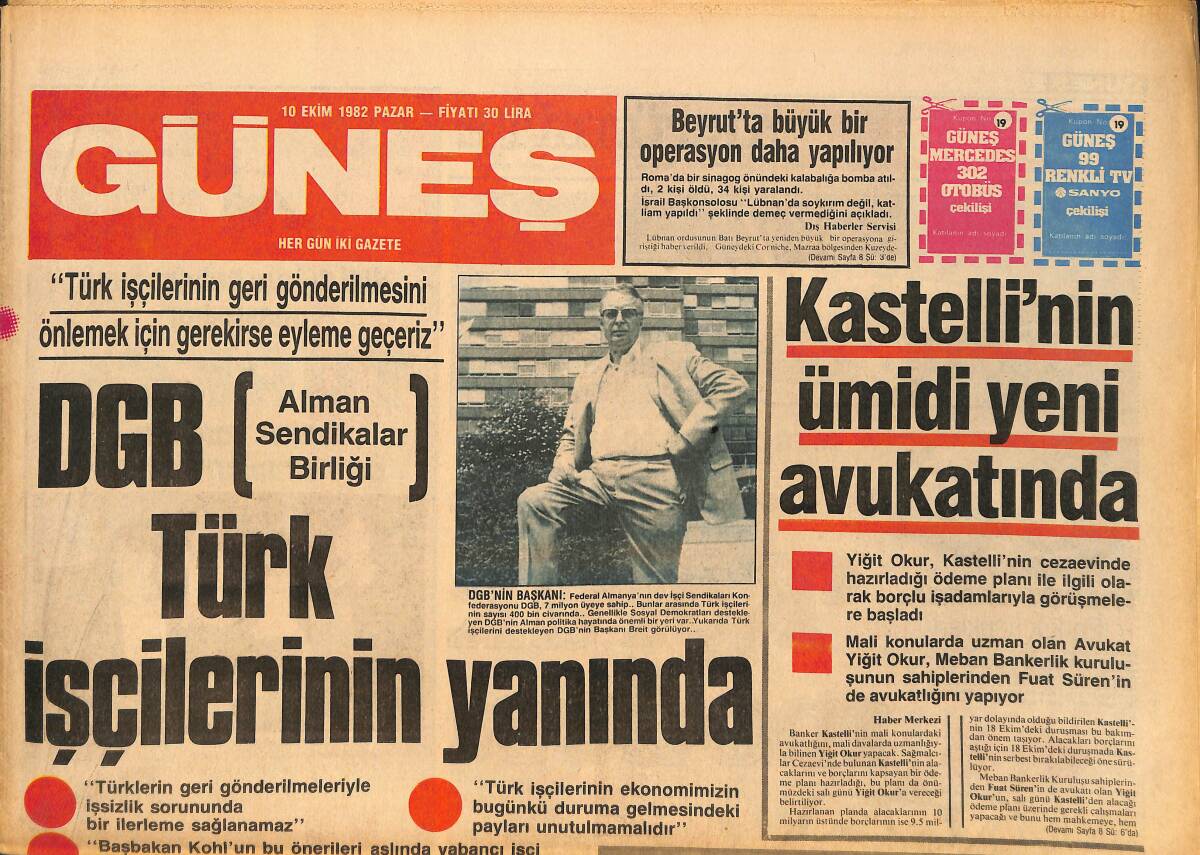 Güneş Gazetesi 10 Ekim 1982 - 1983 Otomobil Modellerinde Geriye Dönüş Var * Mercedes 500 SL - Talbot Samba - VW Golf - Ford Cabrio - Fiat Europa GZ157778 - 1