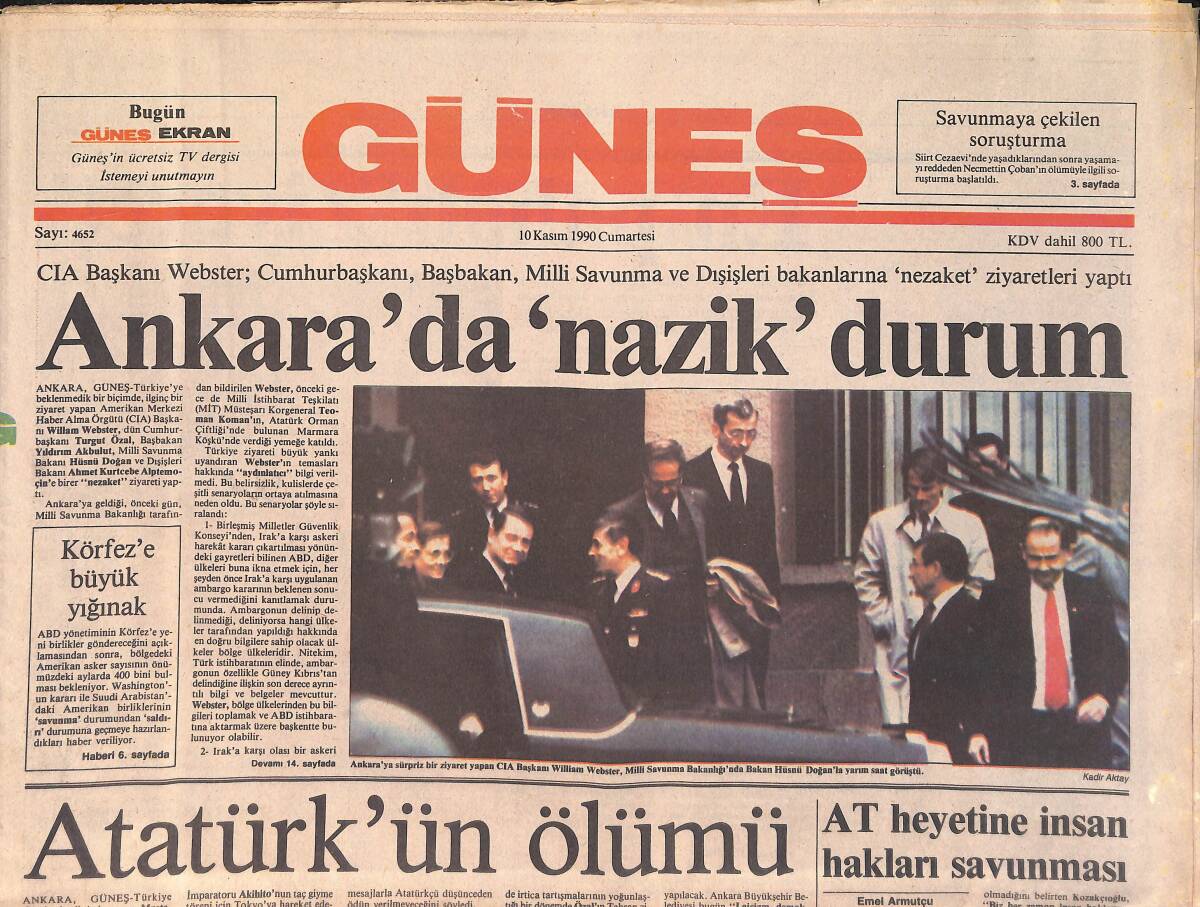 Güneş Gazetesi 10 Kasım 1990 - Çizgi Film Alanındaki Savaş - Ankara'da Nazik Durum GZ2928 - 1