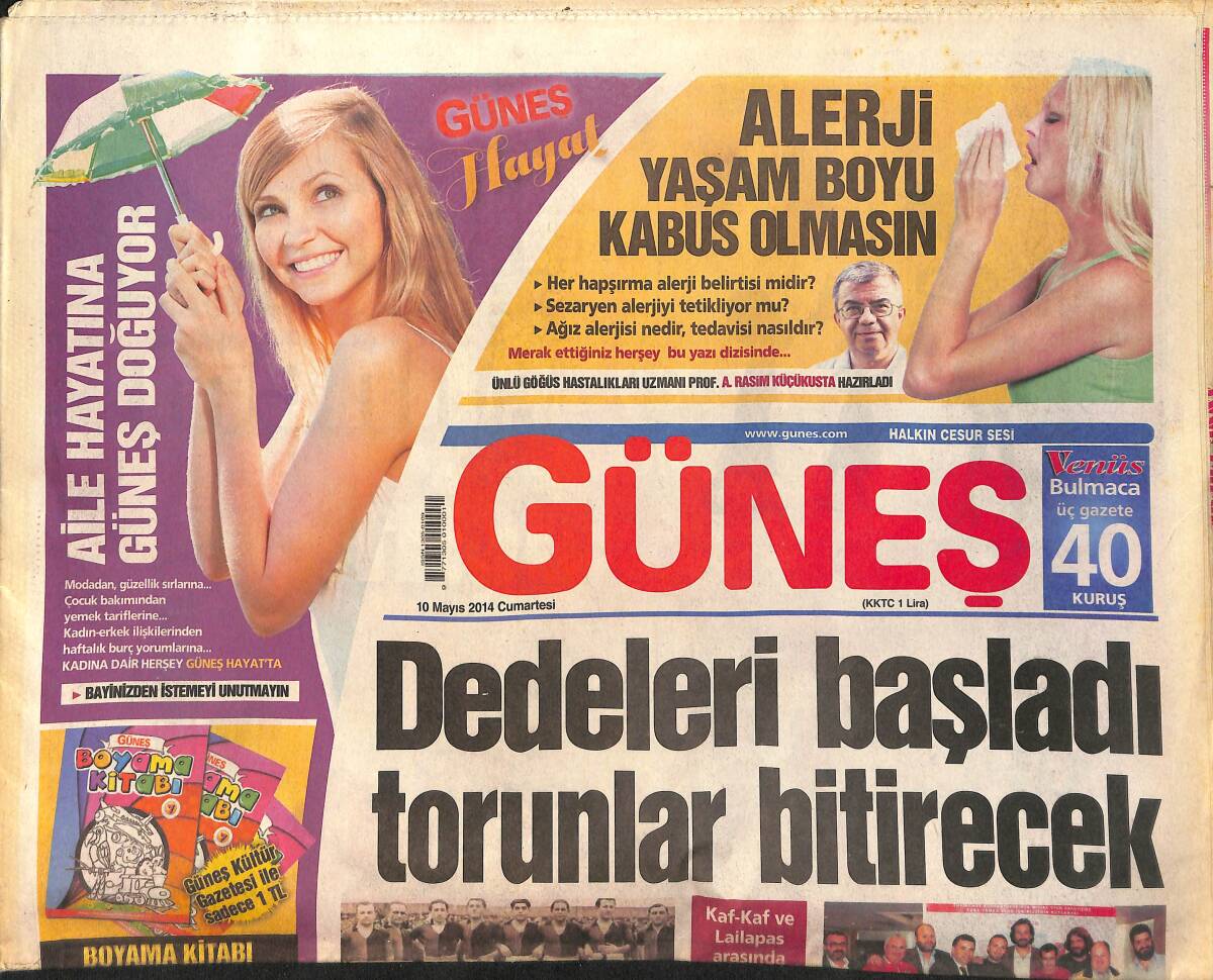 Güneş Gazetesi 10 Mayıs 2014 - Milli Takım Oyuncusu Mevlüt Erdinç 