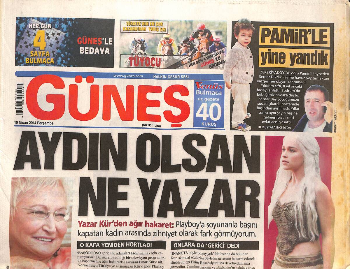 Güneş Gazetesi 10 Nisan 2014 - Game Of Thorones İki Sezon Daha Taht'ta - Galatasaray Tarihinde Bir İlk! GZ136992 - 1