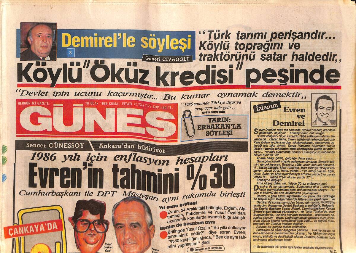 Güneş Gazetesi 10 Ocak 1986 - Kadıköy Çarşısında Kazık Ölçümü - Chanel Parfümü Türkiye'de GZ151536 - 1