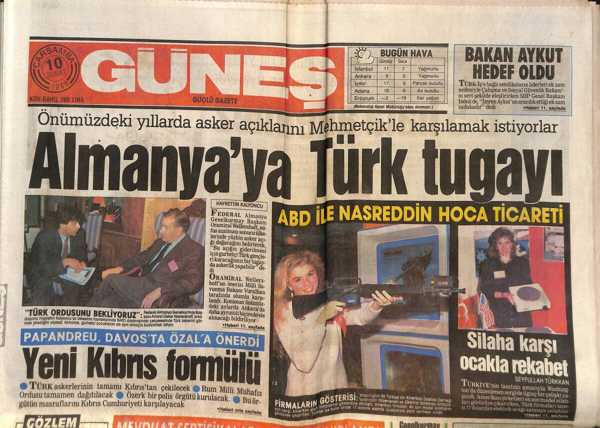 Güneş Gazetesi 10 Şubat 1988 - Almanya'ya Türk Tugayı - Müjde Ar Ve Fatoş Sezer'den Sonra Tarık Akan Da Londra'ya Uçuyor GZ151506 - 1
