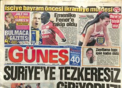 Güneş Gazetesi 11 Ağustos 2012 - Suriyeye Tezkeresiz Giriyoruz GZ101359 - 2