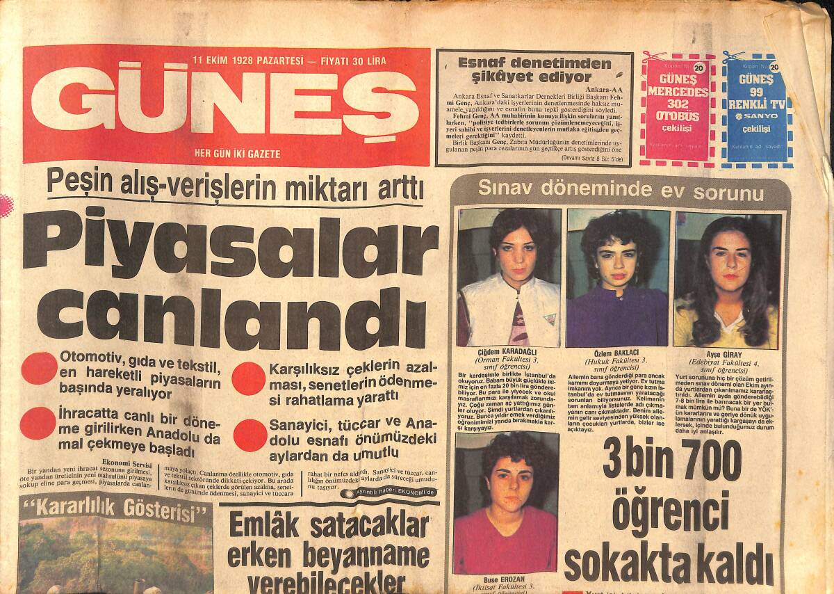 Güneş Gazetesi 11 Ekim 1982 - NATO Tatbikatı Güney Ege'de Devam Edecek - Emlak Satacaklar Erken Beyanname Verebilecekler GZ134487 - 1