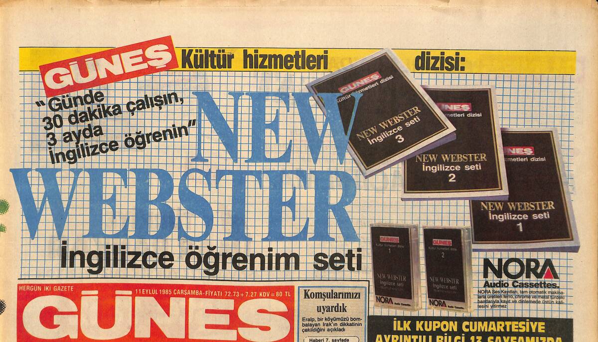Güneş Gazetesi 11 Eylül 1985 - Güngör Bayrak'tan Çarşaflı Protesto - Kıbrıs İçin ABD Devreye Girecek GZ157800 - 1