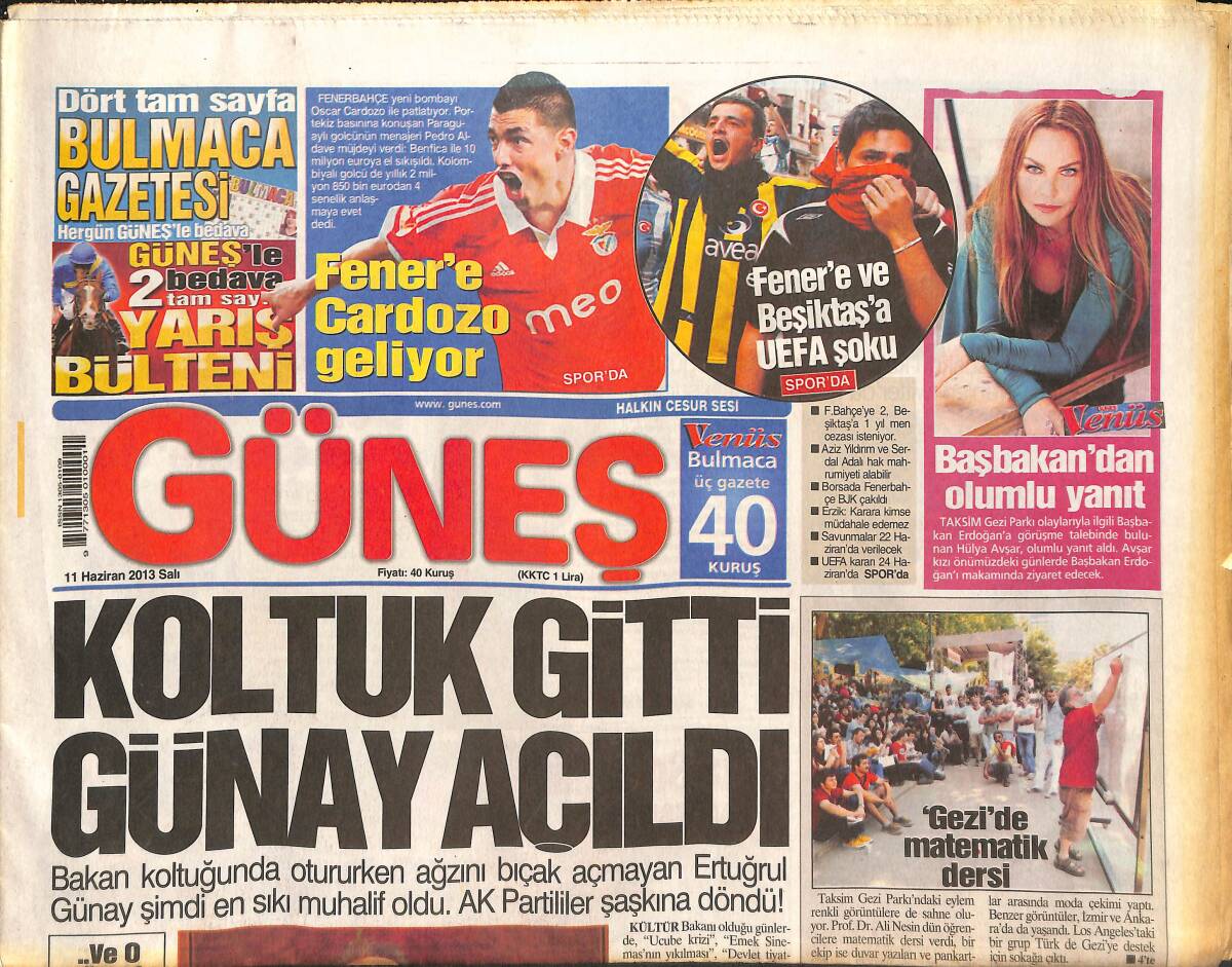 Güneş Gazetesi 11 Haziran 2013 - Fener'e Cardozo Geliyor - Amanda Byness Playboy'un Teklifini Reddetti GZ136764 - 1