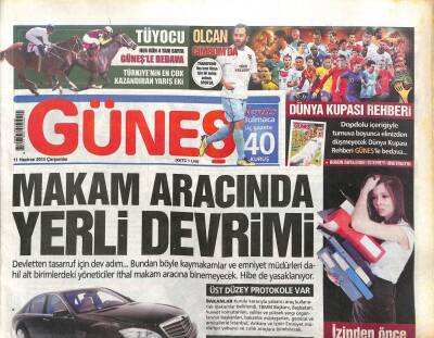Güneş Gazetesi 11 Haziran 2014 - Makam Aracında Yerli Devrimi GZ104514 - 1