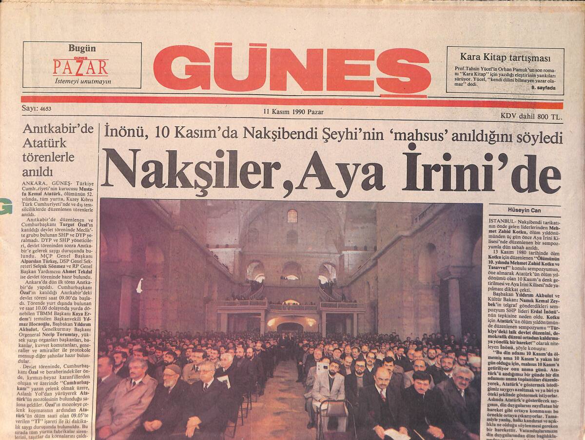 Güneş Gazetesi 11 Kasım 1990 - Nakşiler, Aya İrini'de - Rıdvan, Feyyaz'ı Arıyor GZ2923 - 1