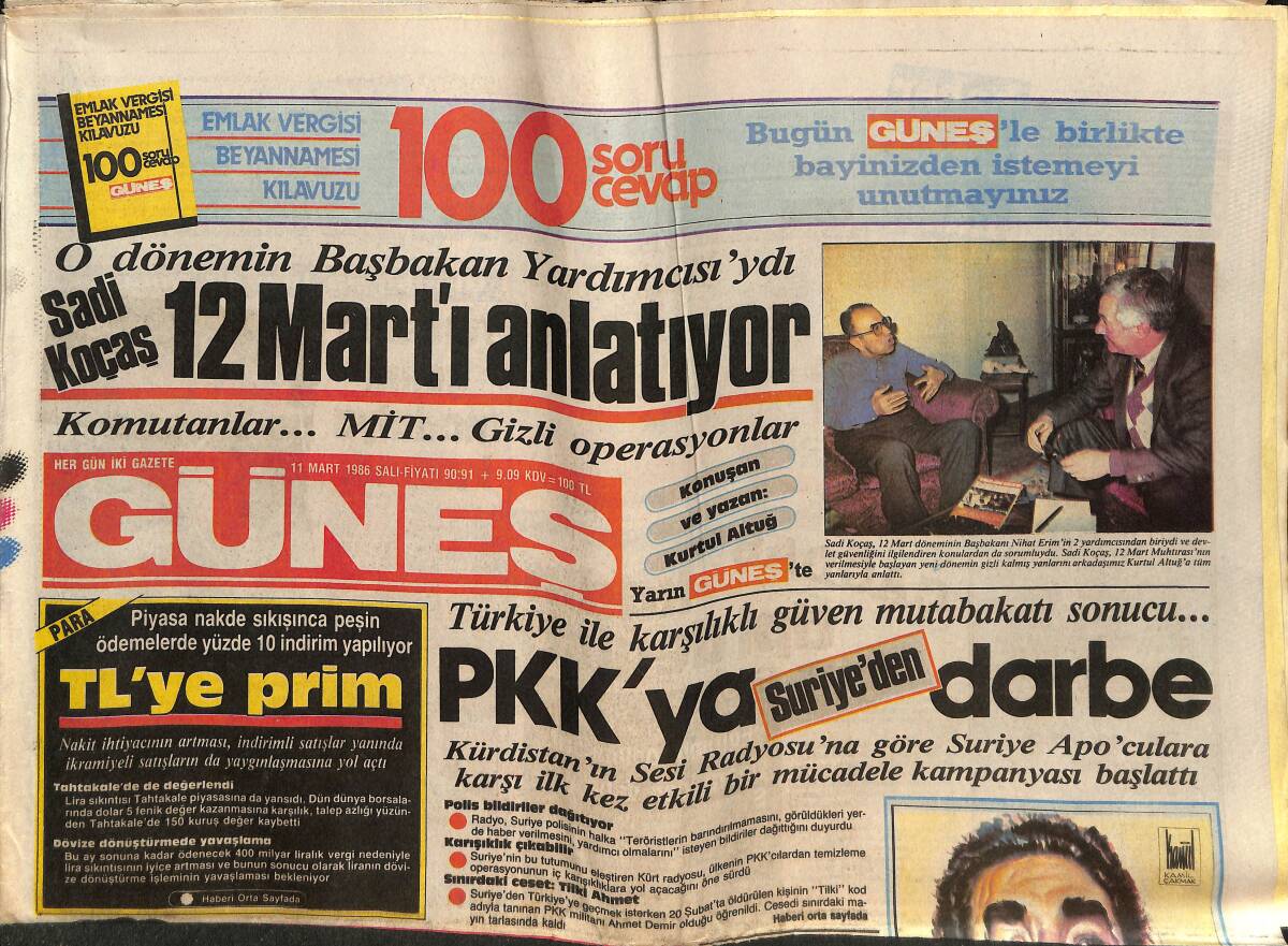 Güneş Gazetesi 11 Mart 1986 - Galatasaray Şirketleşecek Ve Hisse Senetleri Boğaz Köprüsü Gibi Satışa Çıkacak - Sabancı'nın Mutlu Gecesi GZ151489 - 1